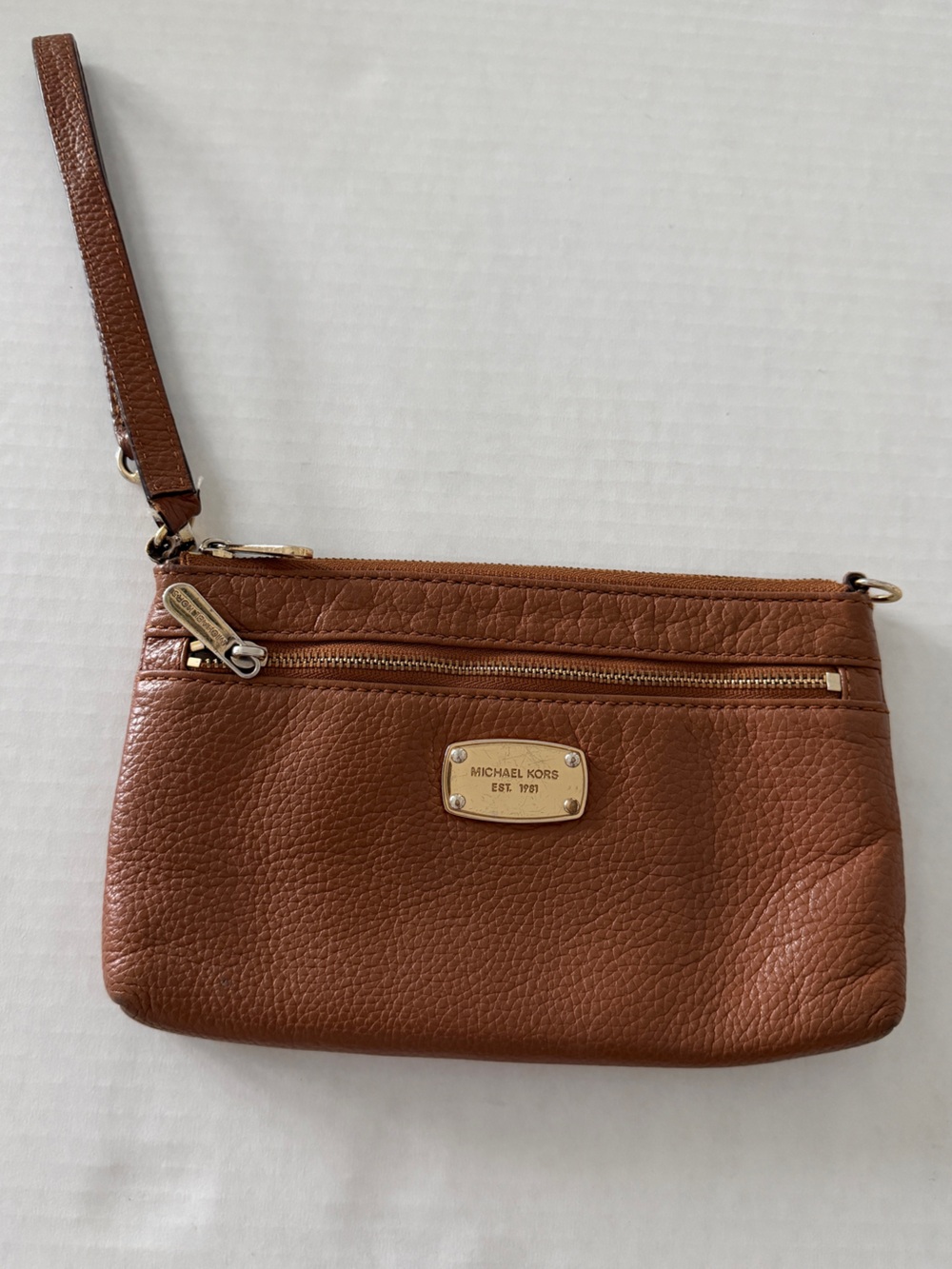 Michael Kors Cognac Brown Pebbled Leather Wristlet Clutch